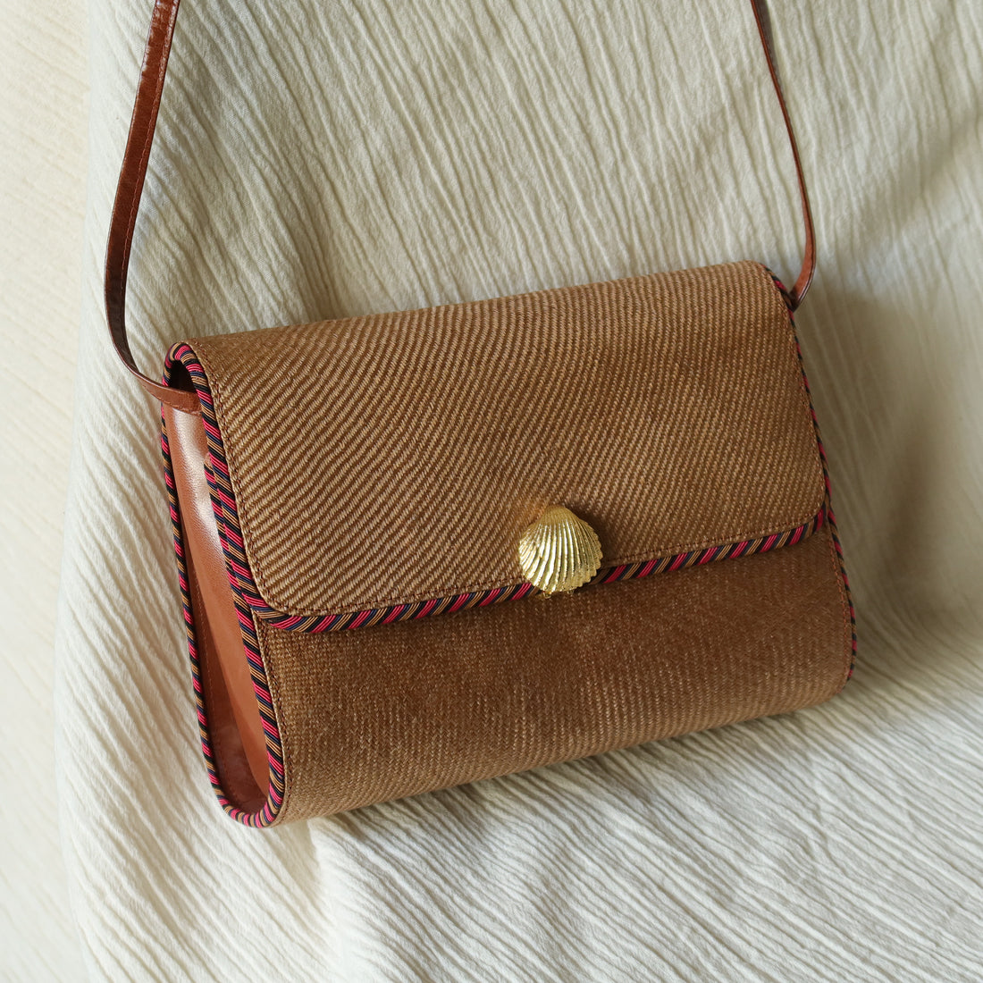 Bottega Veneta Vintage Brown Straw Leather 2way Clutch Shoulder Flap Bag