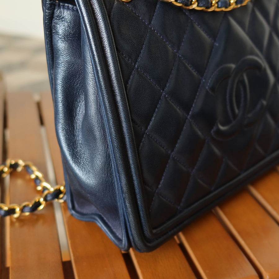 Chanel Vintage Lambskin Matelasse Diamond Quilted CC mark Double Chain Flap Bag