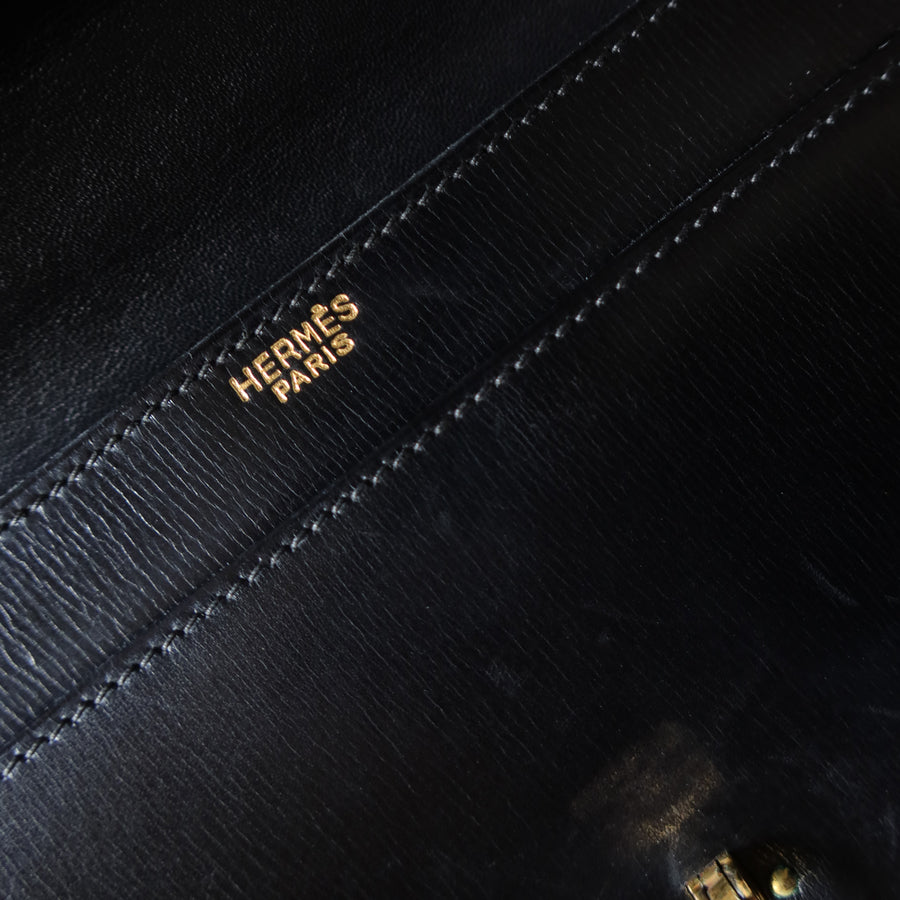 Vintage Hermès Palonnier 1950s Black Box Calf Leather Flap Bag