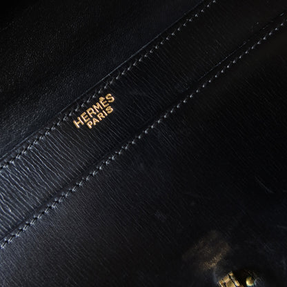 Vintage Hermès Palonnier 1950s Black Box Calf Leather Flap Bag