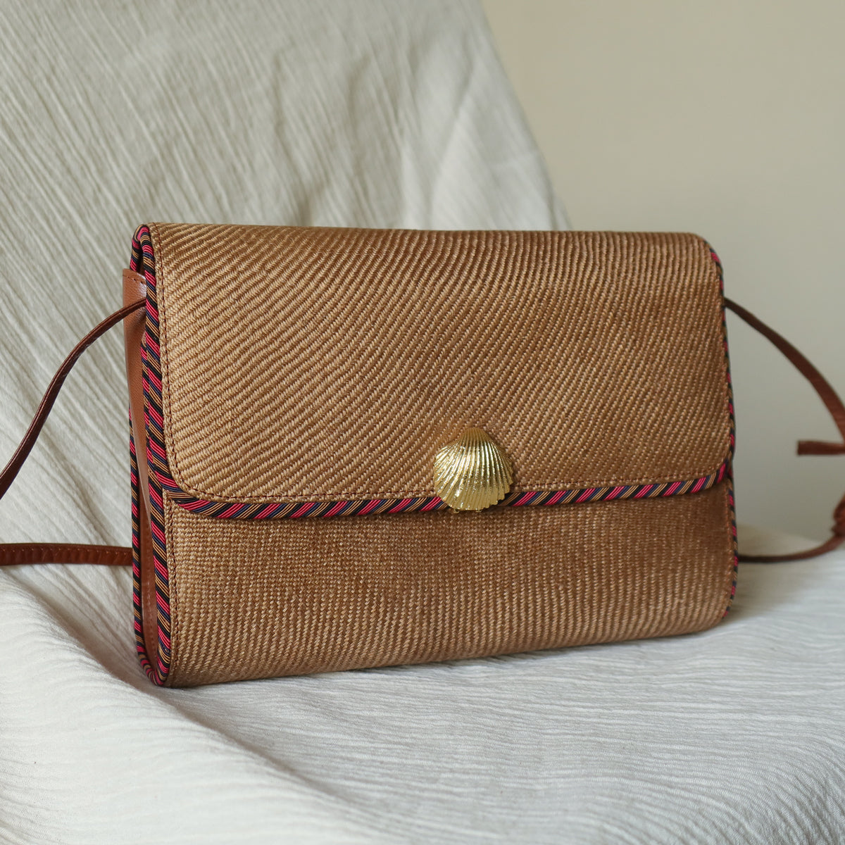 Bottega Veneta Vintage Brown Straw Leather 2way Clutch Shoulder Flap Bag