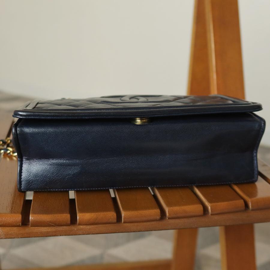 Chanel Vintage Lambskin Matelasse Diamond Quilted CC mark Double Chain Flap Bag