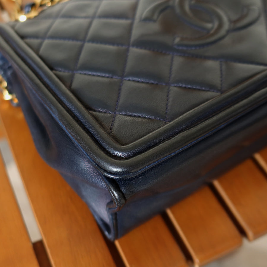 Chanel Vintage Lambskin Matelasse Diamond Quilted CC mark Double Chain Flap Bag