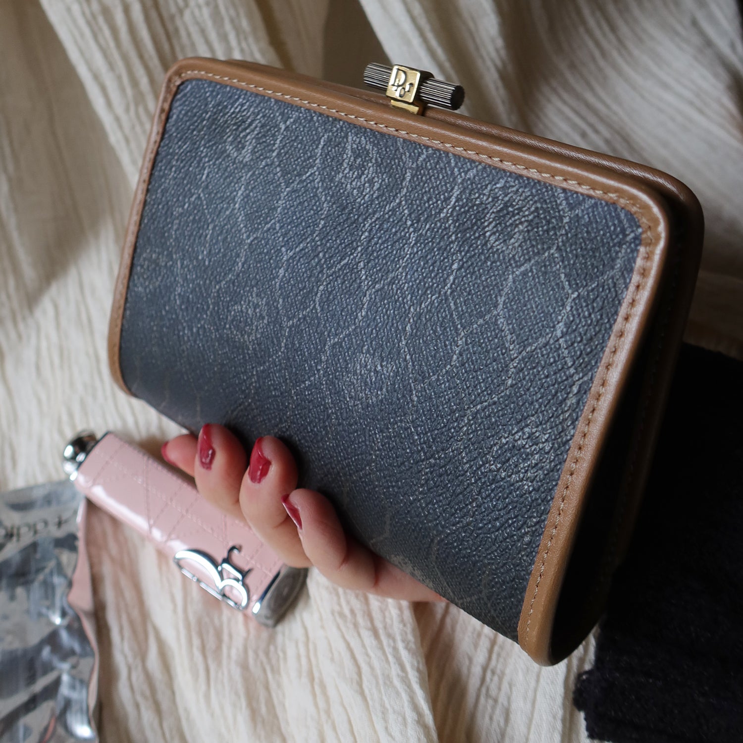 Christian Dior Vintage Oblique Monogram Leather Daily Pouch Bag
