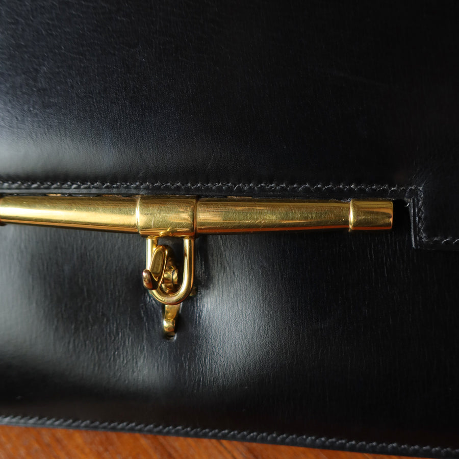 Vintage Hermès Palonnier 1950s Black Box Calf Leather Flap Bag