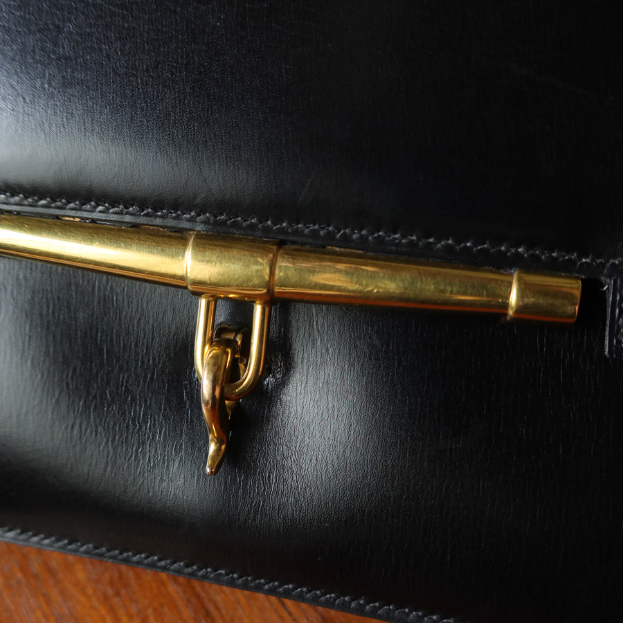 Vintage Hermès Palonnier 1950s Black Box Calf Leather Flap Bag