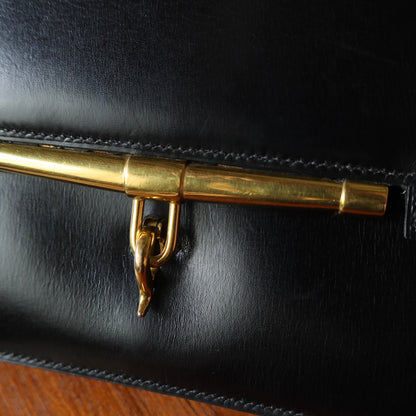 Vintage Hermès Palonnier 1950s Black Box Calf Leather Flap Bag