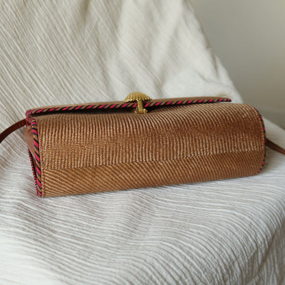 Bottega Veneta Vintage Brown Straw Leather 2way Clutch Shoulder Flap Bag