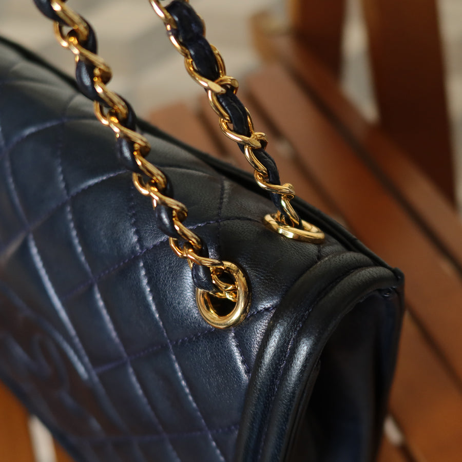 Chanel Vintage Lambskin Matelasse Diamond Quilted CC mark Double Chain Flap Bag