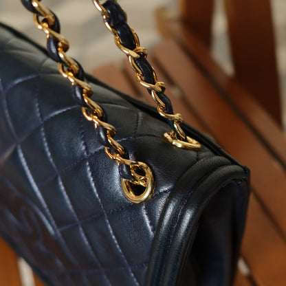 Chanel Vintage Lambskin Matelasse Diamond Quilted CC mark Double Chain Flap Bag