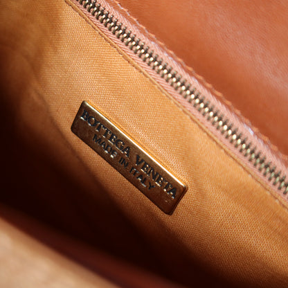 Bottega Veneta Vintage Brown Straw Leather 2way Clutch Shoulder Flap Bag