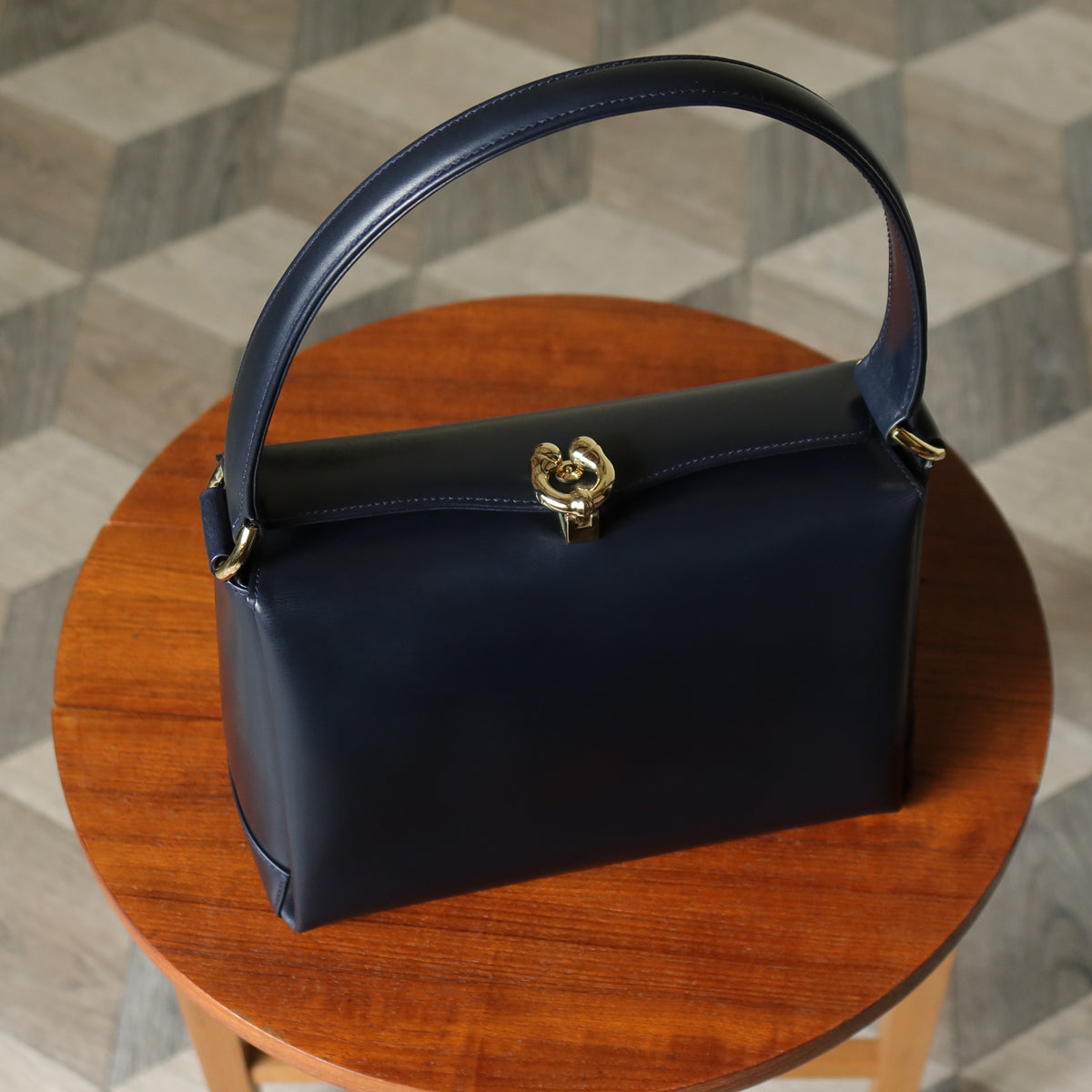 Gucci Vintage Dark Indigo Leather Gold Horsebit Bag
