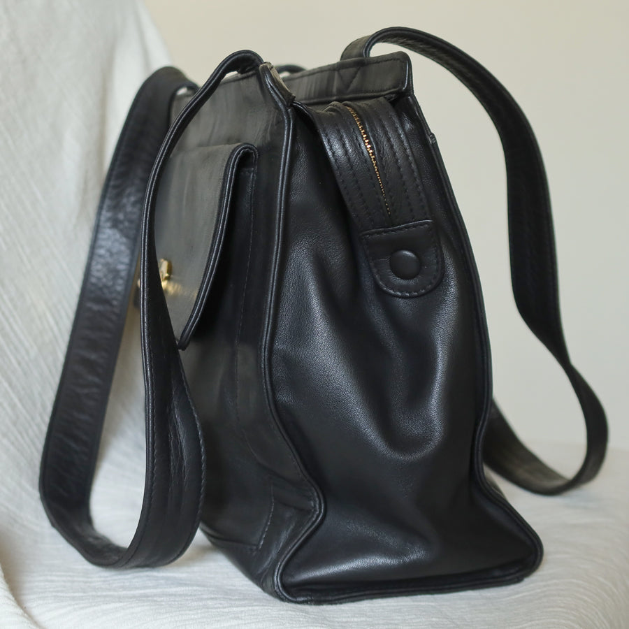 Chanel Vintage Black Lambskin CC Turn lock Pocket CC charm Shoulder Bag