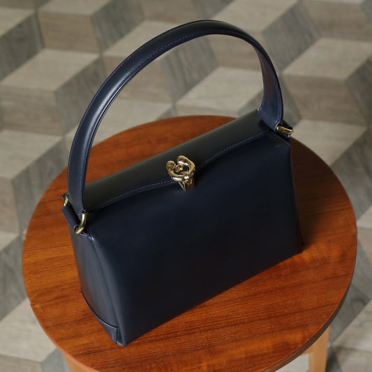 Gucci Vintage Dark Indigo Leather Gold Horsebit Bag