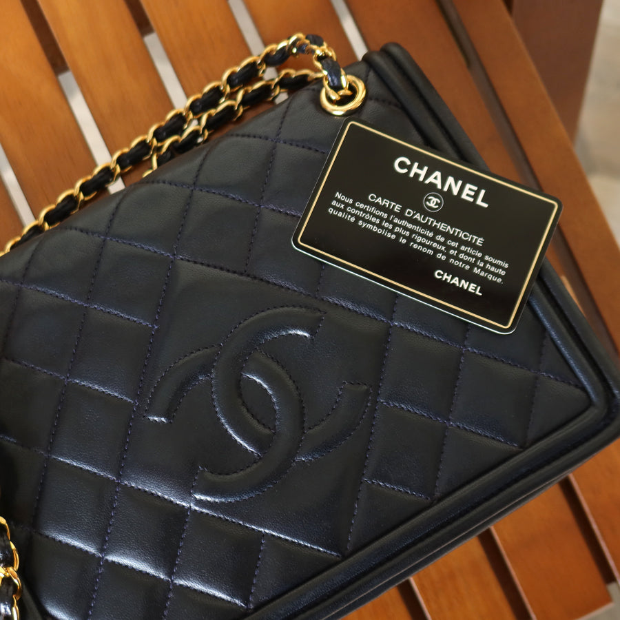 Chanel Vintage Lambskin Matelasse Diamond Quilted CC mark Double Chain Flap Bag