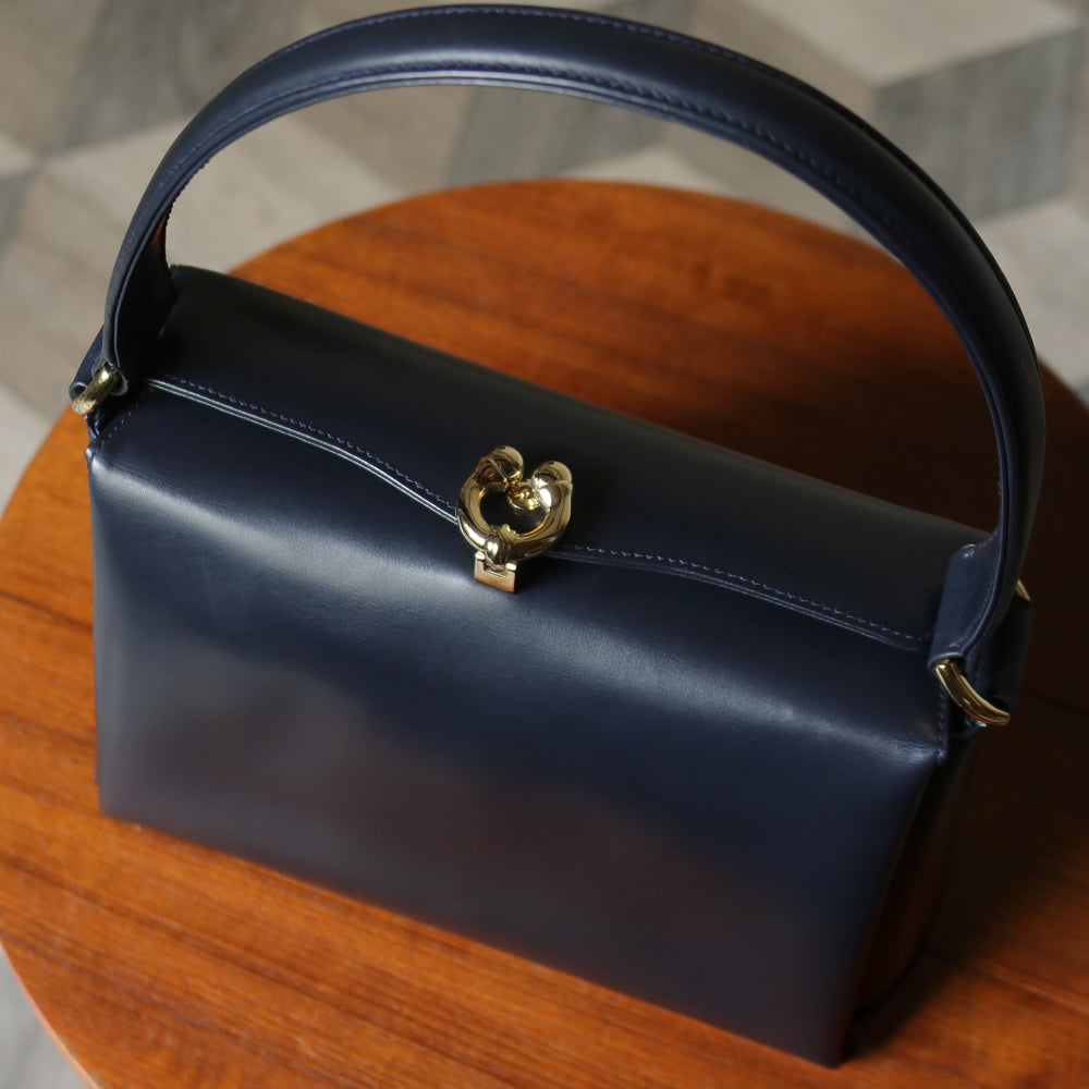 Gucci Vintage Dark Indigo Leather Gold Horsebit Bag