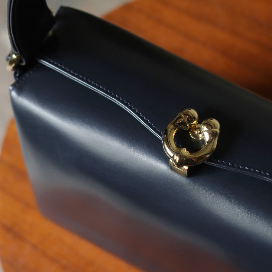 Gucci Vintage Dark Indigo Leather Gold Horsebit Bag
