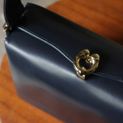 Gucci Vintage Dark Indigo Leather Gold Horsebit Bag