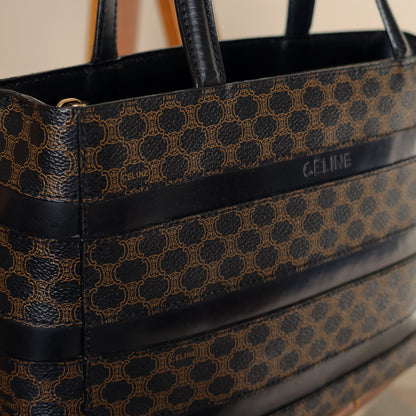 Celine Vintage Black Stripe Macadam Triomphe City Tote Bag