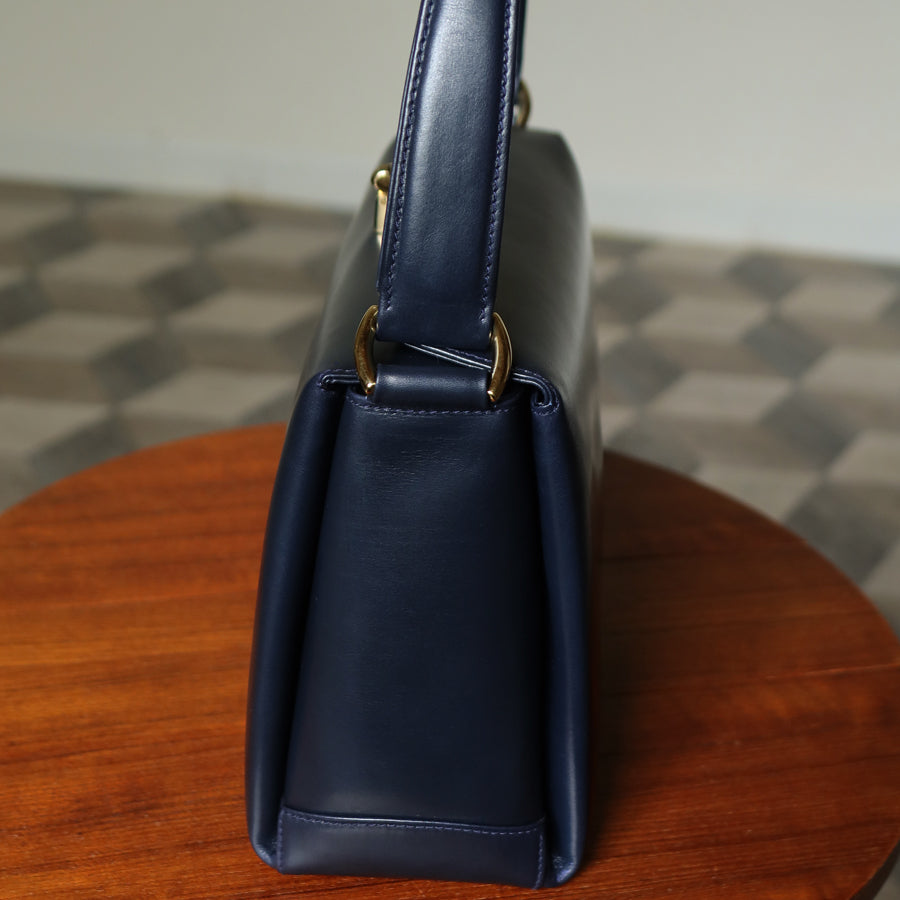 Gucci Vintage Dark Indigo Leather Gold Horsebit Bag