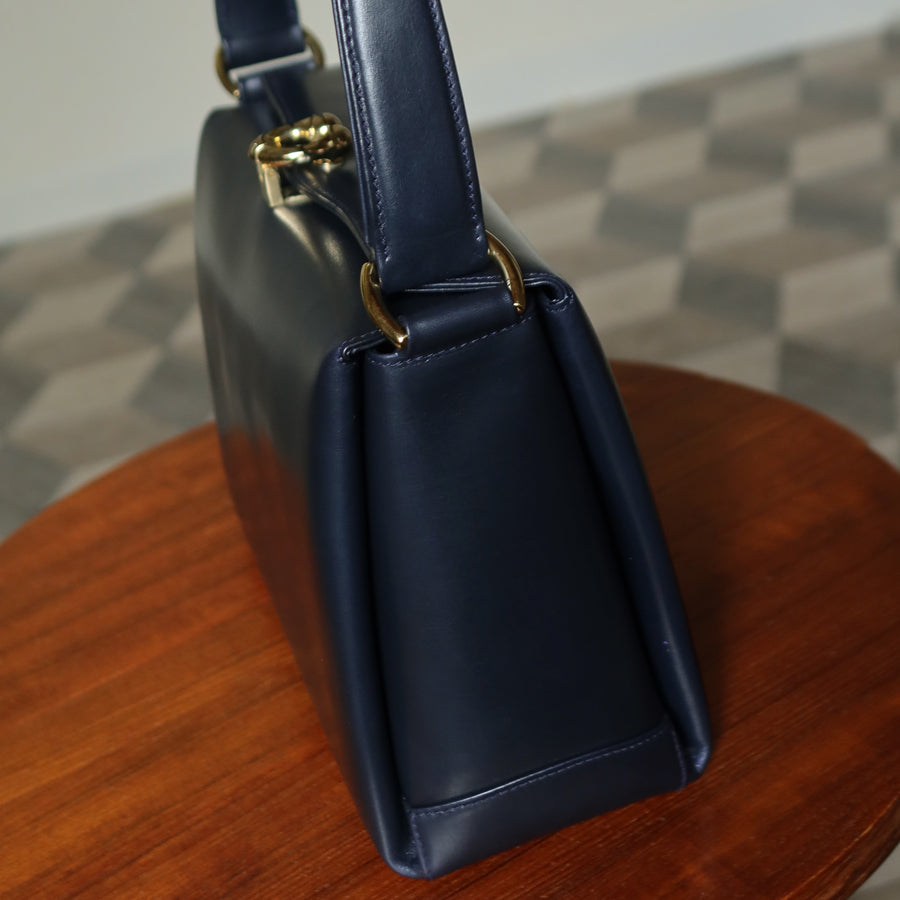 Gucci Vintage Dark Indigo Leather Gold Horsebit Bag