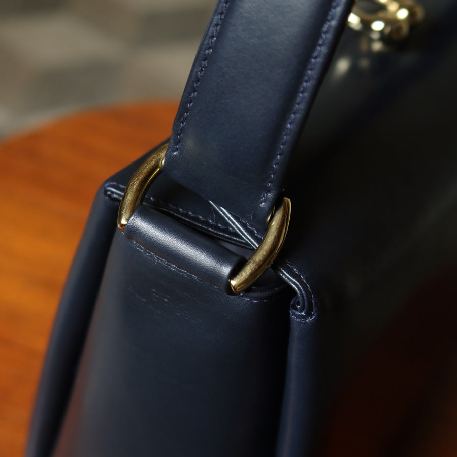 Gucci Vintage Dark Indigo Leather Gold Horsebit Bag