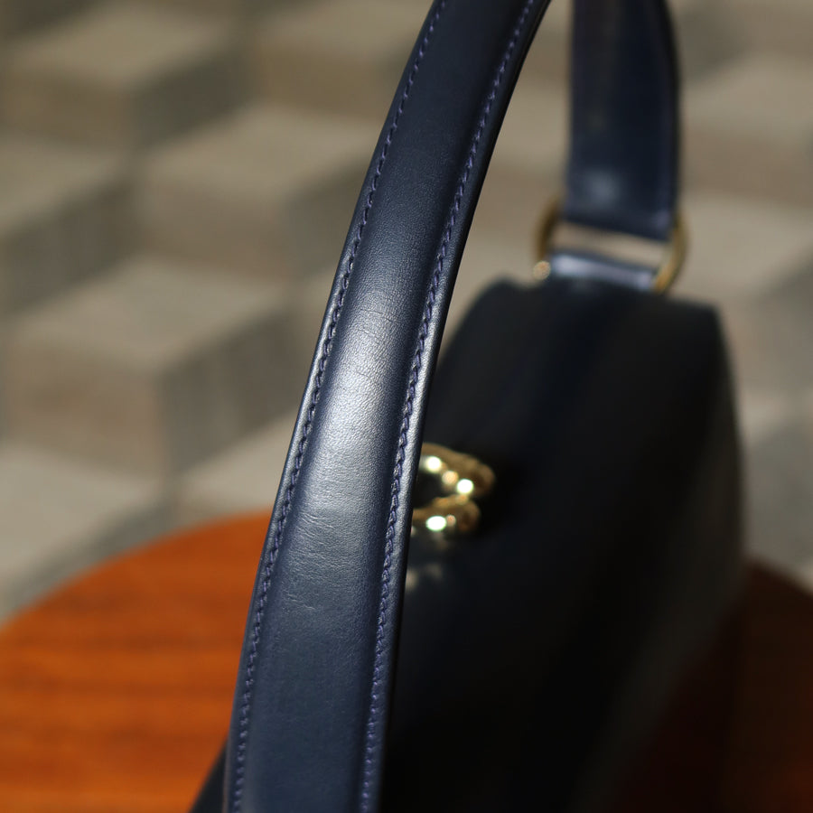 Gucci Vintage Dark Indigo Leather Gold Horsebit Bag