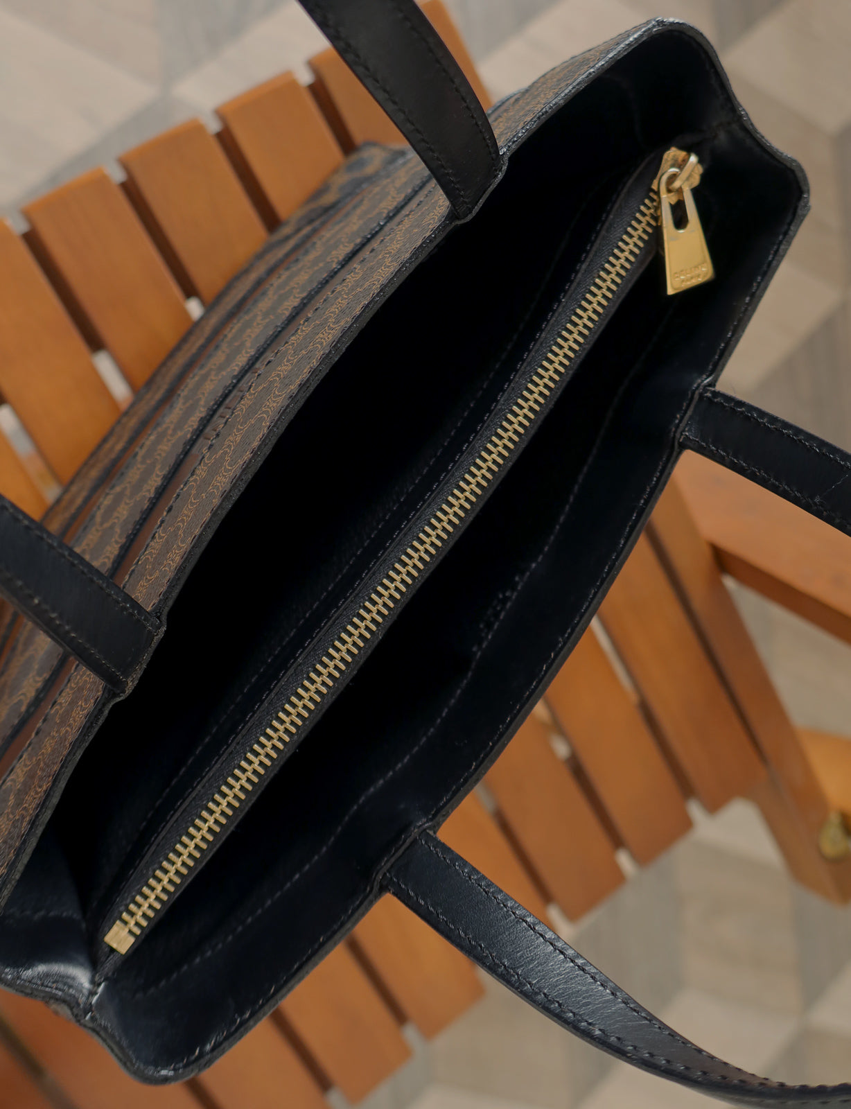 Celine Vintage Black Stripe Macadam Triomphe City Tote Bag