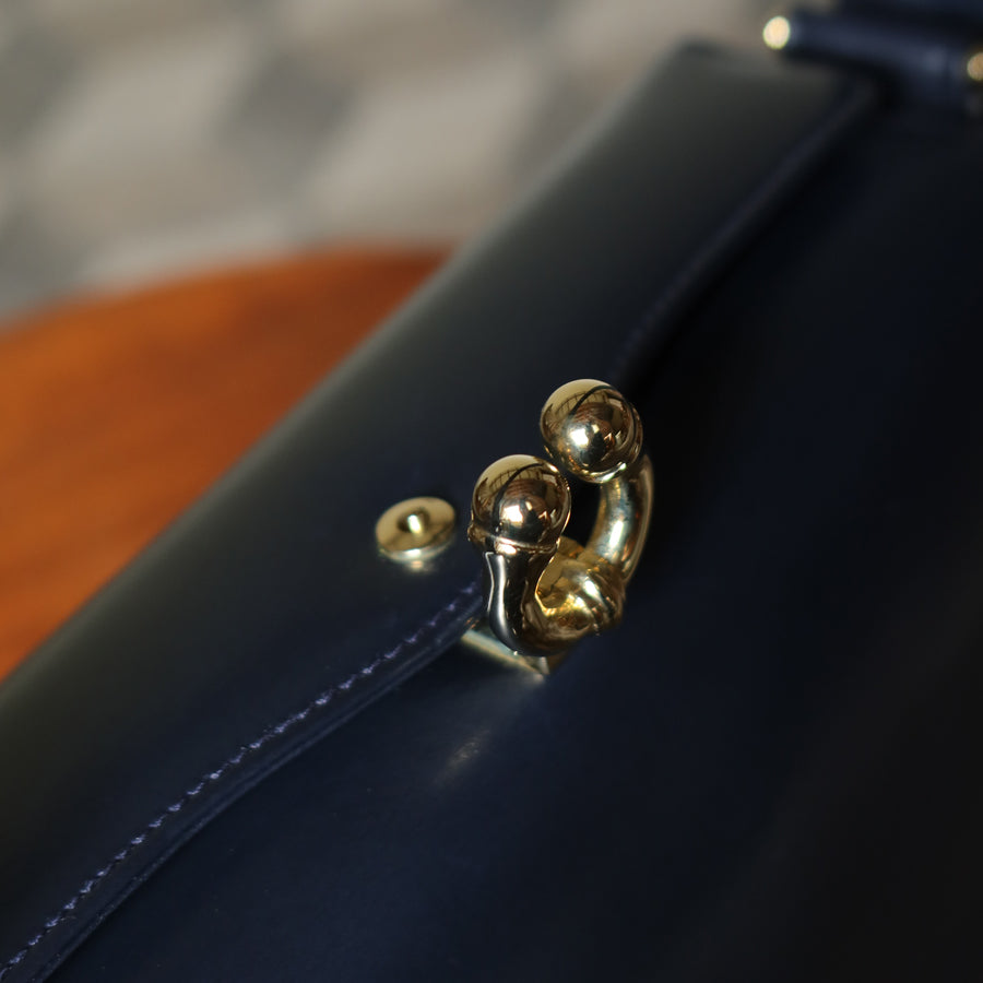 Gucci Vintage Dark Indigo Leather Gold Horsebit Bag