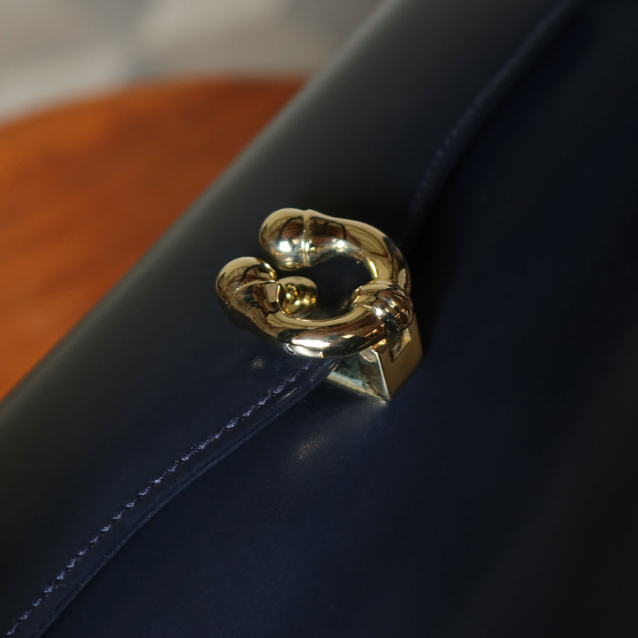 Gucci Vintage Dark Indigo Leather Gold Horsebit Bag