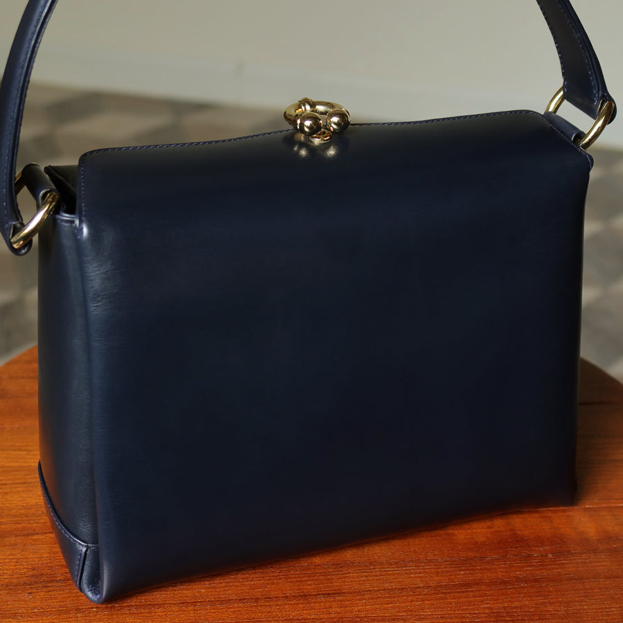 Gucci Vintage Dark Indigo Leather Gold Horsebit Bag