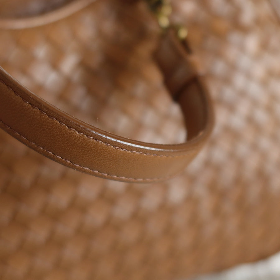 Bottega Veneta Vintage Caramel Brown Intrecciato 2 way Top Handle Shoulder Bag