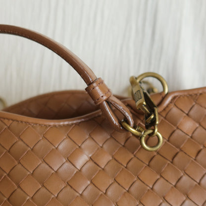 Bottega Veneta Vintage Caramel Brown Intrecciato 2 way Top Handle Shoulder Bag