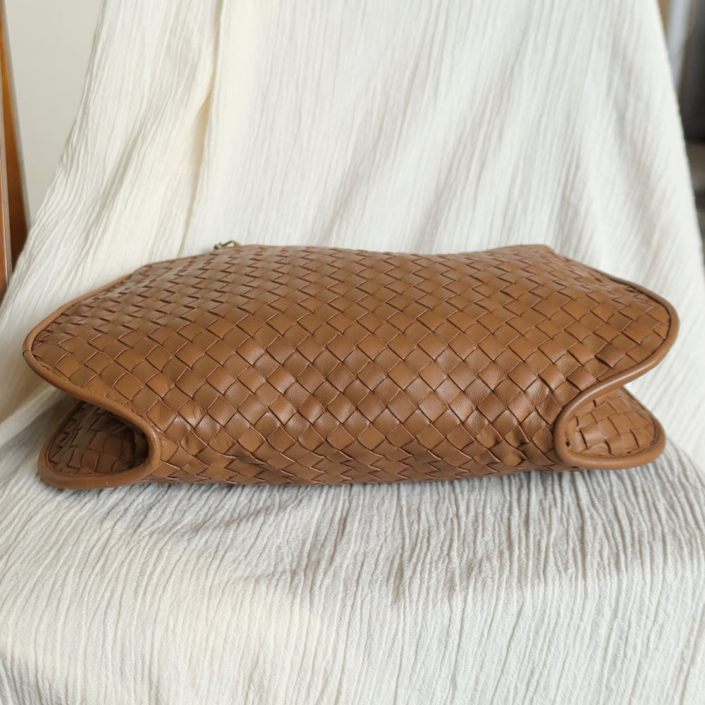 Bottega Veneta Vintage Caramel Brown Intrecciato 2 way Top Handle Shoulder Bag