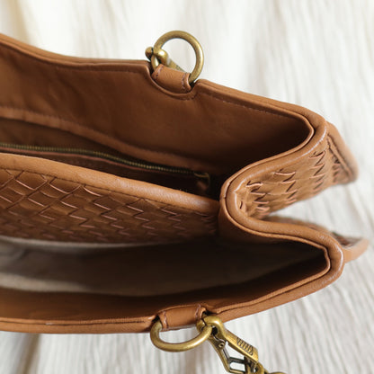 Bottega Veneta Vintage Caramel Brown Intrecciato 2 way Top Handle Shoulder Bag