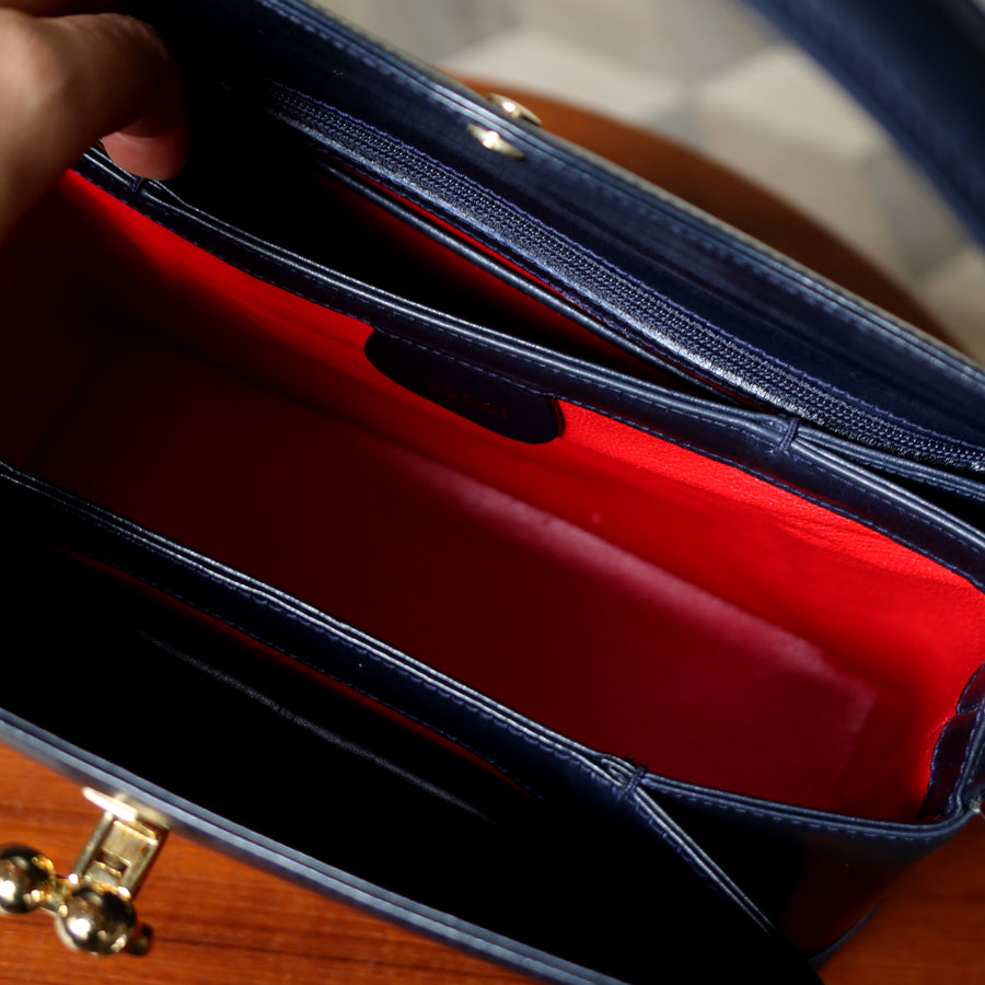 Gucci Vintage Dark Indigo Leather Gold Horsebit Bag