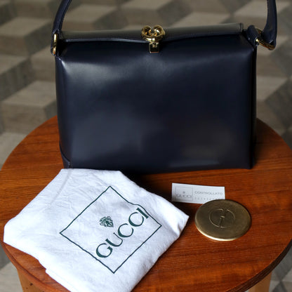 Gucci Vintage Dark Indigo Leather Gold Horsebit Bag