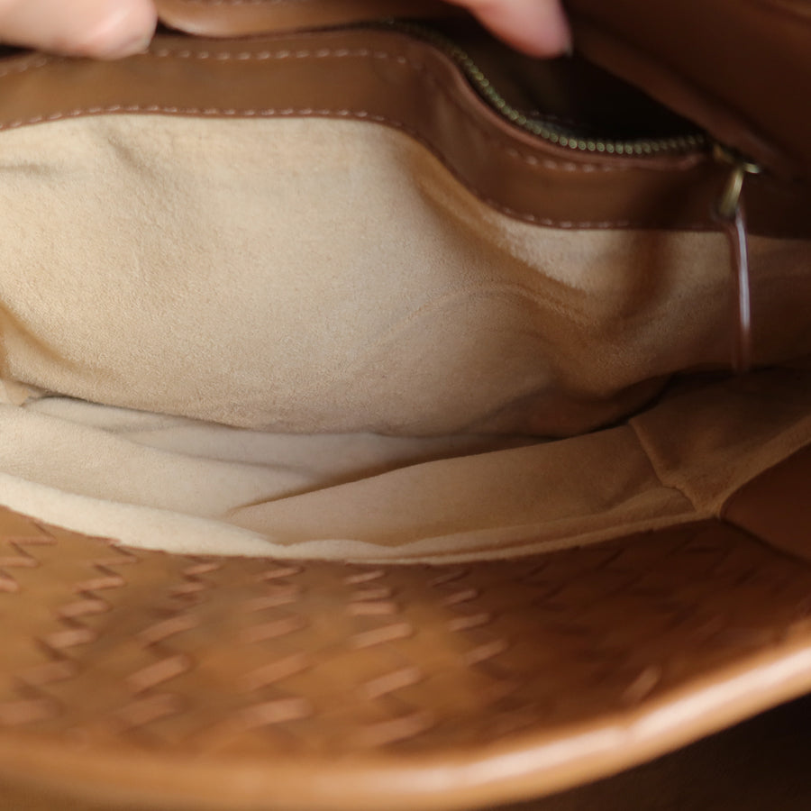 Bottega Veneta Vintage Caramel Brown Intrecciato 2 way Top Handle Shoulder Bag
