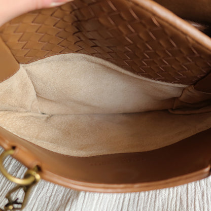 Bottega Veneta Vintage Caramel Brown Intrecciato 2 way Top Handle Shoulder Bag