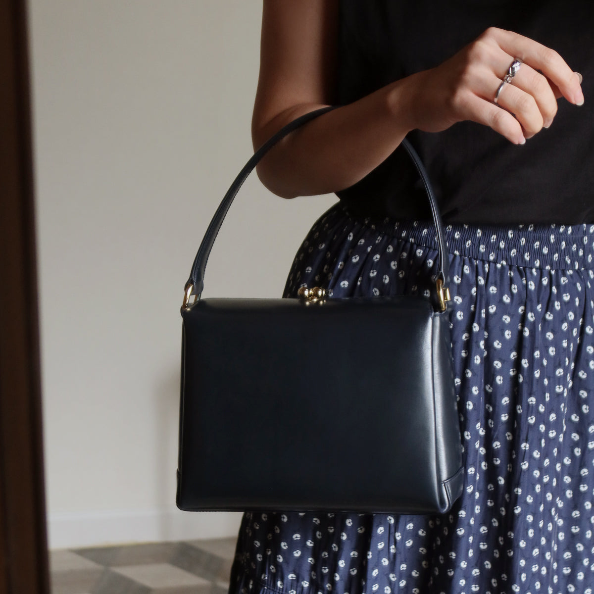 Gucci Vintage Dark Indigo Leather Gold Horsebit Bag
