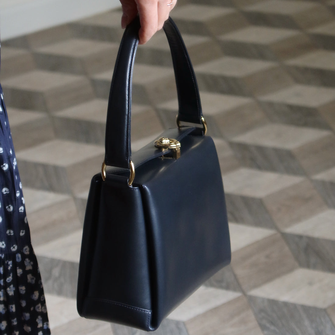 Gucci Vintage Dark Indigo Leather Gold Horsebit Bag