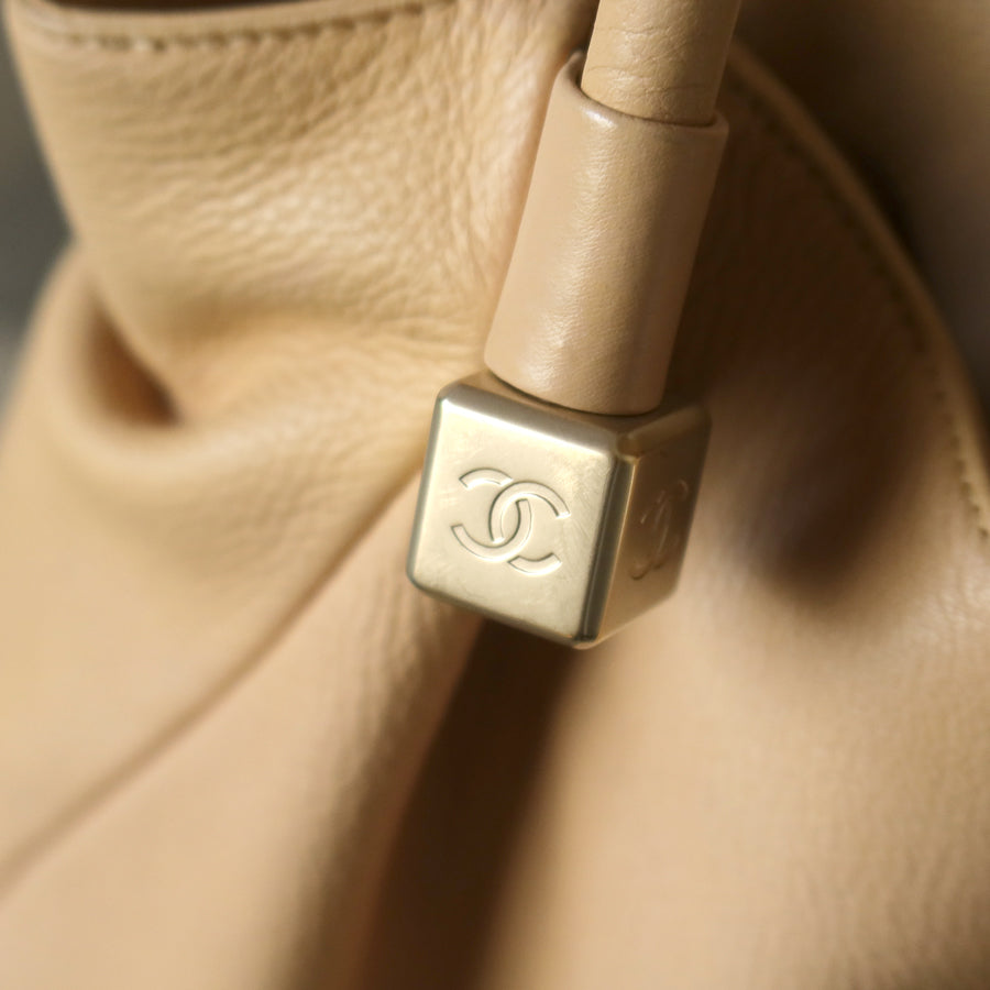 Chanel Vintage Light Beige Calfskin Leather Coco Dice Medium Hobo Shoulder Bag