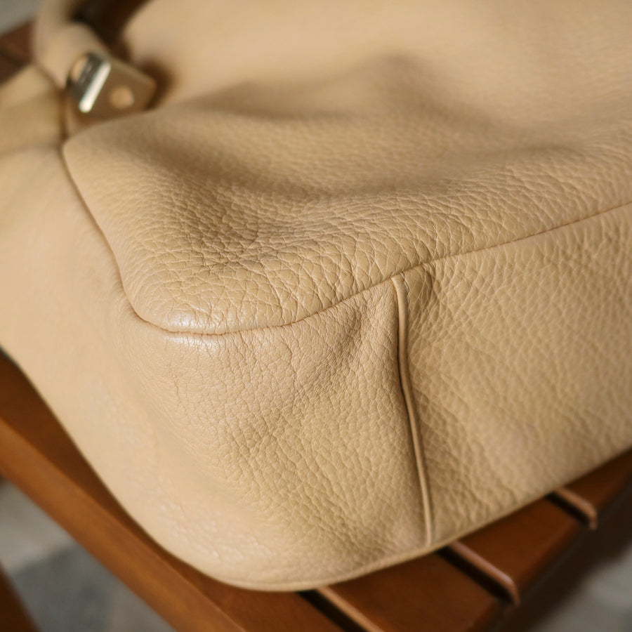 Chanel Vintage Light Beige Calfskin Leather Coco Dice Medium Hobo Shoulder Bag