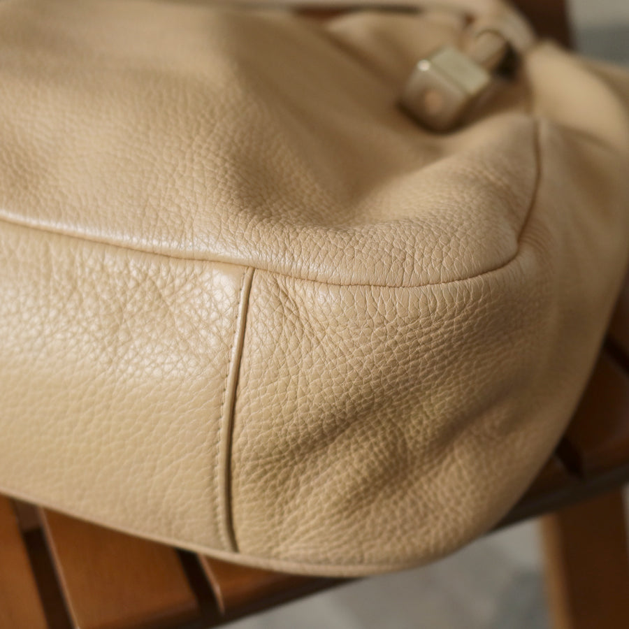 Chanel Vintage Light Beige Calfskin Leather Coco Dice Medium Hobo Shoulder Bag