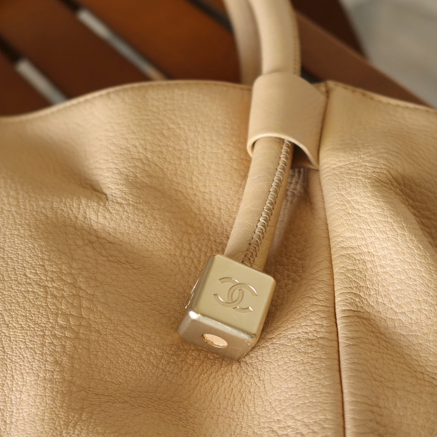 Chanel Vintage Light Beige Calfskin Leather Coco Dice Medium Hobo Shoulder Bag