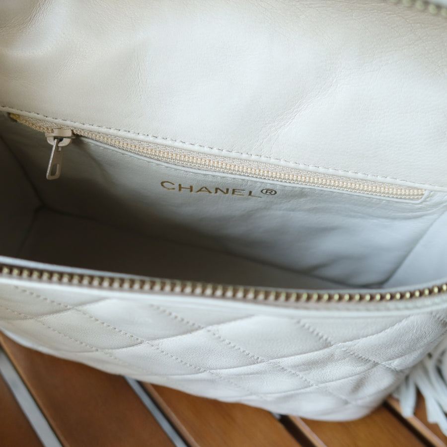 Chanel Vintage Ivory Lambskin Diamond quilted Gold bijoux chain Vanity Shoulder Bag