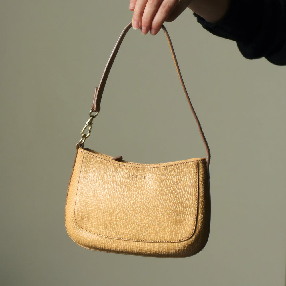 Vintage Loewe Beige Grained Leather Half-moon Purse Bag