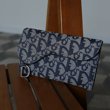 Christian Dior Pre-loved Black Trotter Oblique Jacquard Saddle Flap Wallet