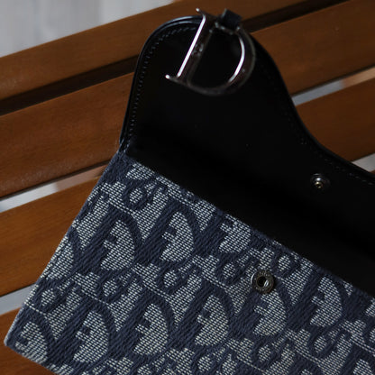 Christian Dior Pre-loved Black Trotter Oblique Jacquard Saddle Flap Wallet