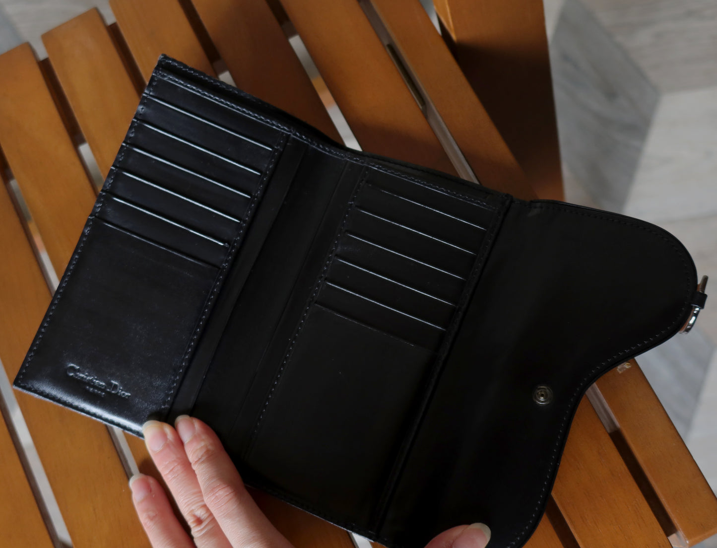 Christian Dior Pre-loved Black Trotter Oblique Jacquard Saddle Flap Wallet